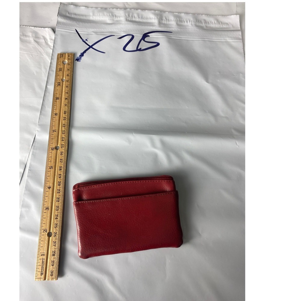 Red Leather Coin Purse Small Zip Wallet Card Holder Pouch